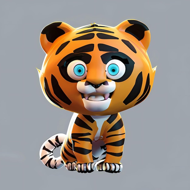 A tiger figure with blue eyes and a black nose.