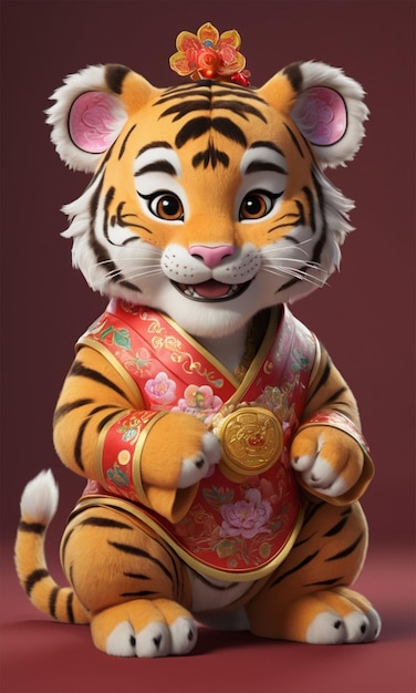 a tiger figure with a gold ring around its neck is holding a gold coin