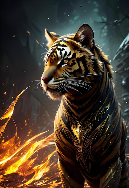 A tiger in the fire