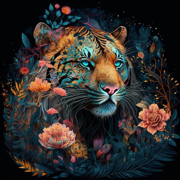 tiger in flowers