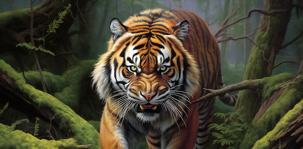 Тигр в лесной графике