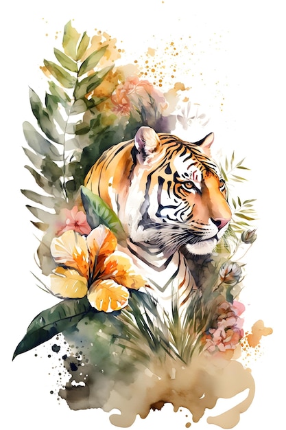 tiger in forest. watercolor style