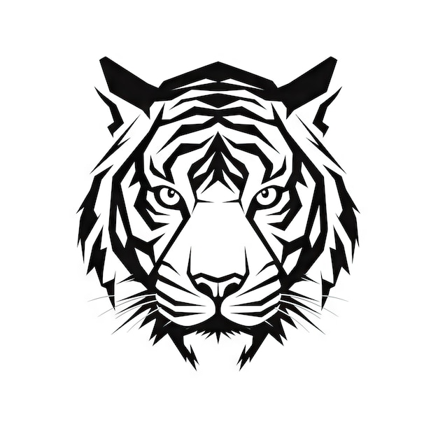 Foto tiger gezicht op witte achtergrond ai generatieve illustratie gevaarlijk en sterk wild roofdier zwart icoon grote kat uit de jungle logo