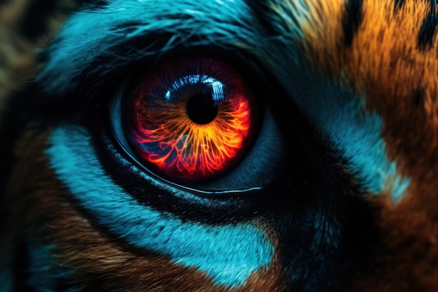 Tiger gloeiende oog close-up generatieve ai