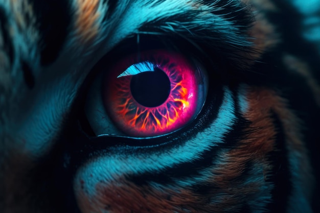 Tiger glowing eye closeup generative ai