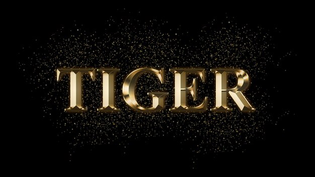 사진 tiger 골드 텍스트 효과 스파크가 있는 골드 텍스트 골드 플레이드 텍스트 효과 동물 이름