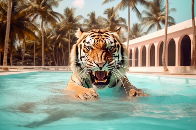 tiger having fun by the pool Generated AI