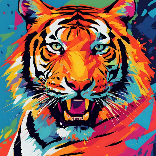 Tiger head on colorful background vector illustration for your design