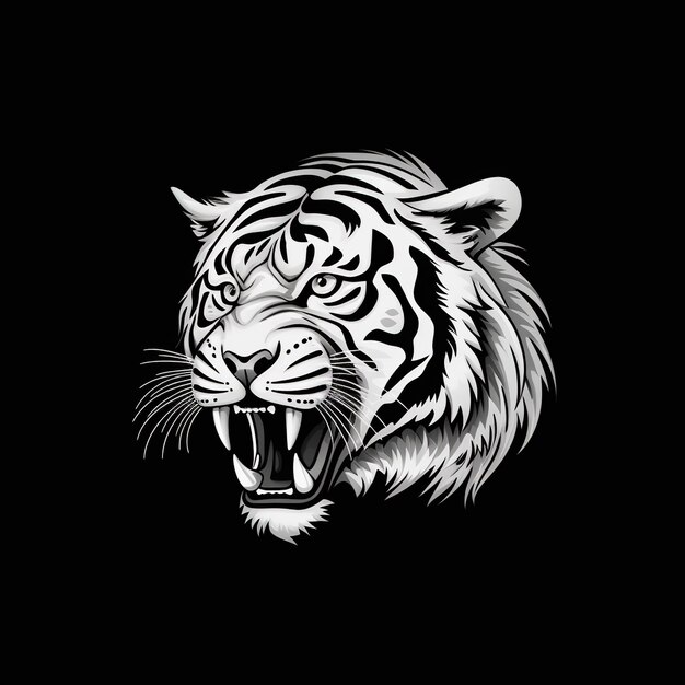 호랑이 머리 얼굴 로고 또는 검은색 바탕에 흰색 아이콘 International Tiger Day Ai 생성