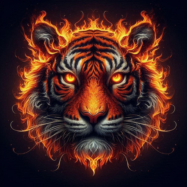 Tiger head on fire