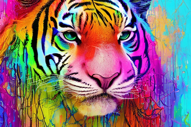 Photo tiger head illustration color abstract illustration