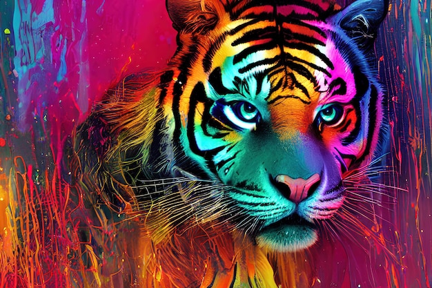 Photo tiger head illustration color abstract illustration