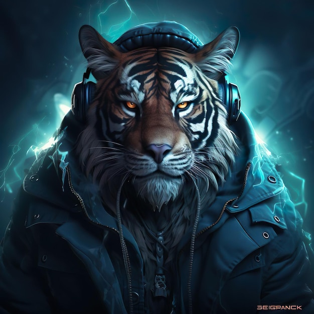 Tiger head illustration isolated background ai generated