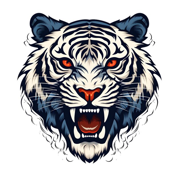 Тигровая голова логотипа векторная иллюстрация ревущего животного талисмана дизайн лица татуировки рисунок на белом