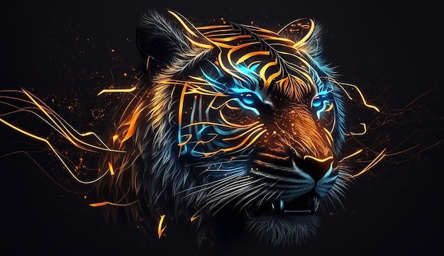 Photo tiger head mascot logo neon illustartion ai generated art