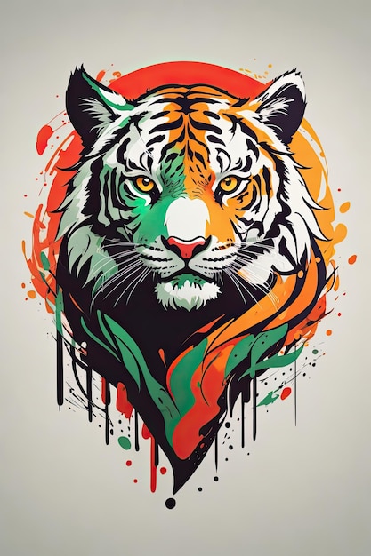 Tiger head with colorful grunge splashes Vector illustration