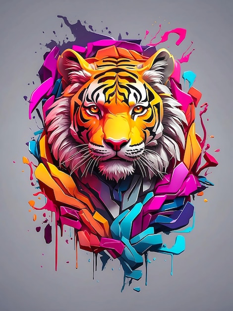 Tiger head with colorful splashes and drops Vector illustration