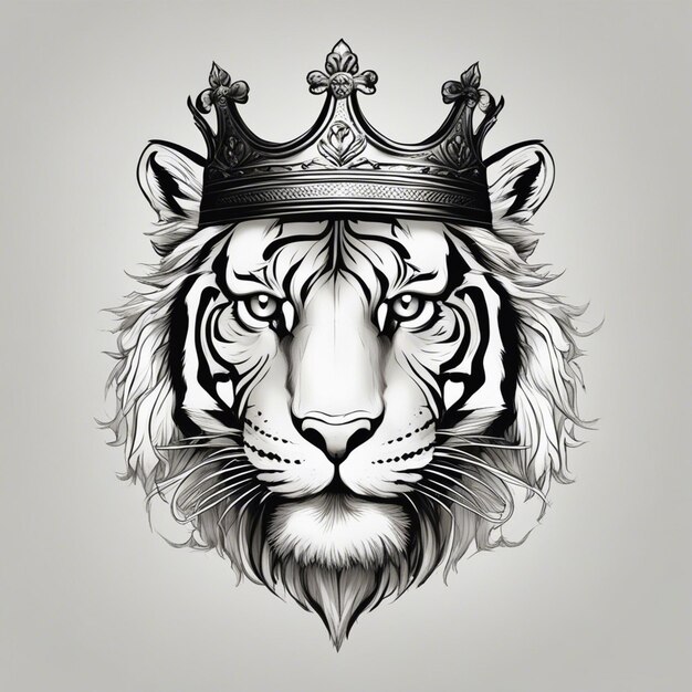 A tiger head with crown elegant and noble logo black and white sticker seal