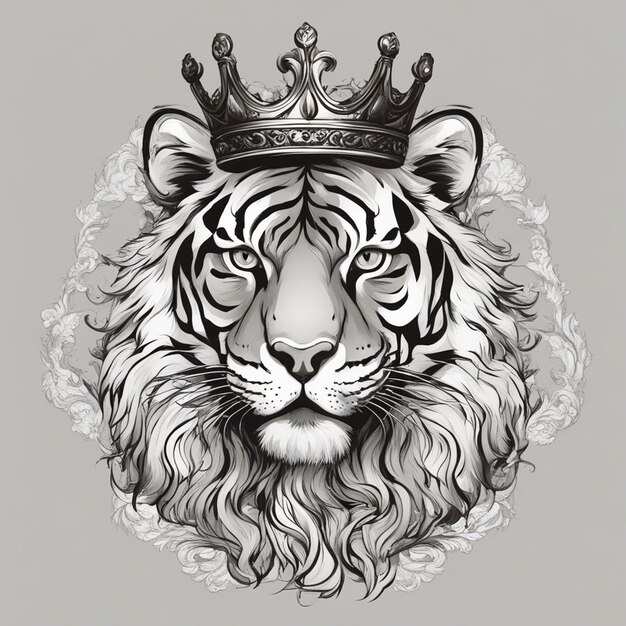 A tiger head with crown elegant and noble logo black and white sticker seal