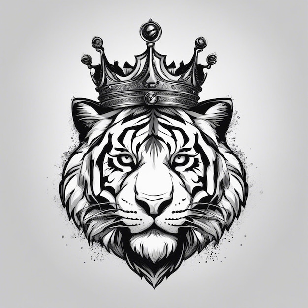 A tiger head with crown elegant and noble logo black and white sticker seal