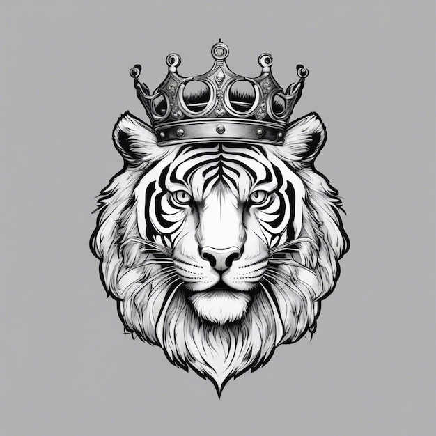 A tiger head with crown elegant and noble logo black and white sticker seal