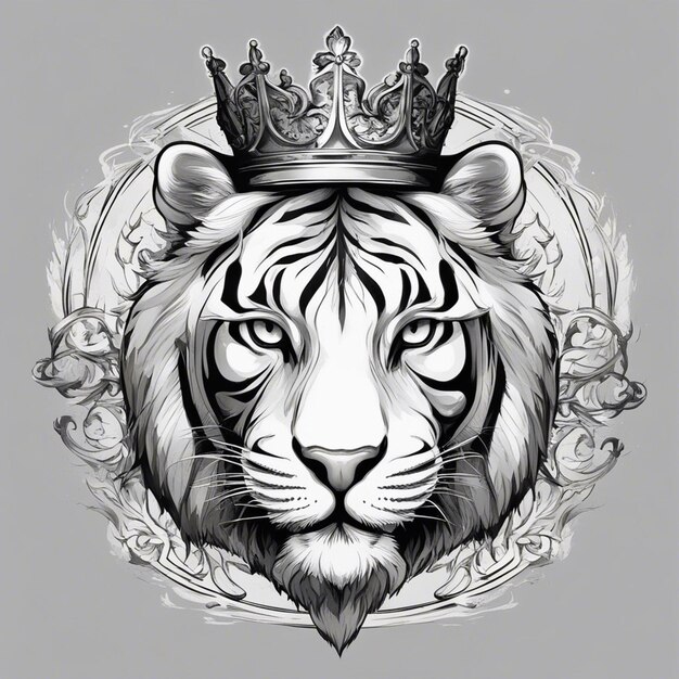 A tiger head with crown elegant and noble logo black and white sticker seal