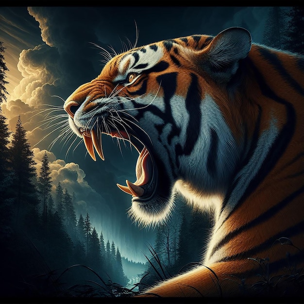 虎の画像 怒りの気分 カラフルなリアルなAI生成