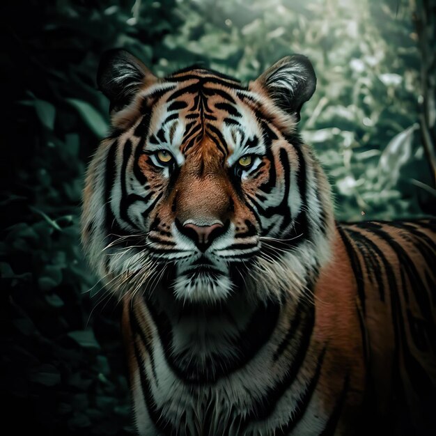 Тигр показан в темноте с солнцем за ним Генеративный ИИ