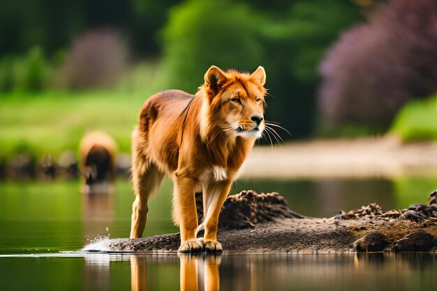 a tiger is standing on a log in the water