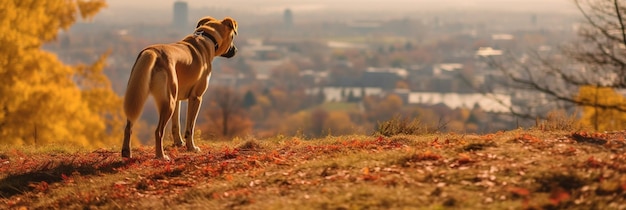 a tiger is walking on a hill with a man in a striped coat.