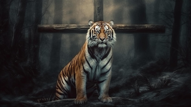 Foto tigre nella giungla generativa ai