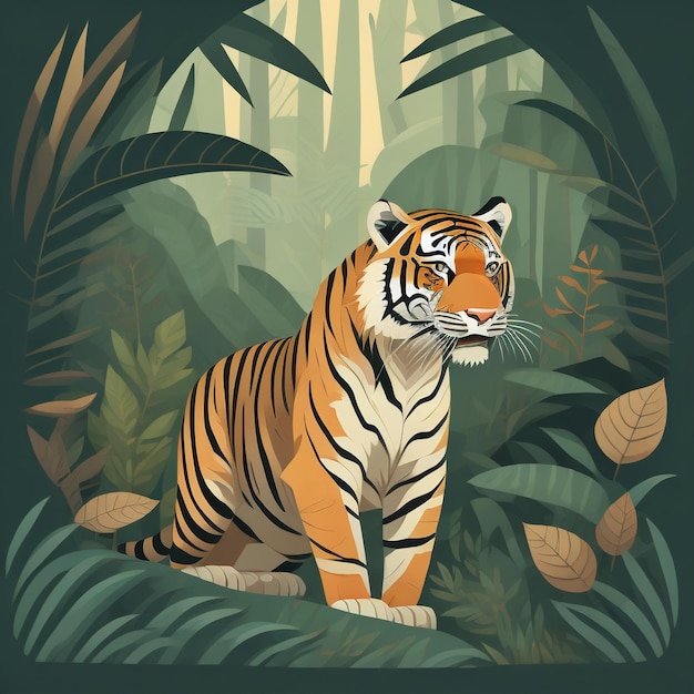 Tiger in jungle illustration