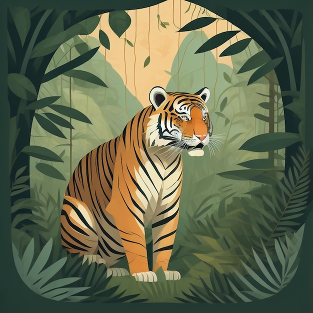 Tiger in jungle illustration