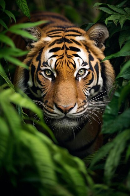 a tiger in the jungle is looking at the camera