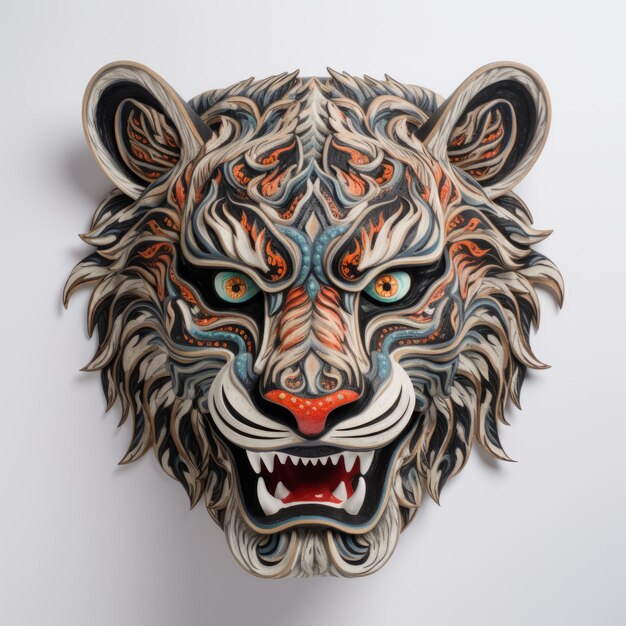 Photo tiger khon mask unveiling the ancient mystique of illusion on a white background