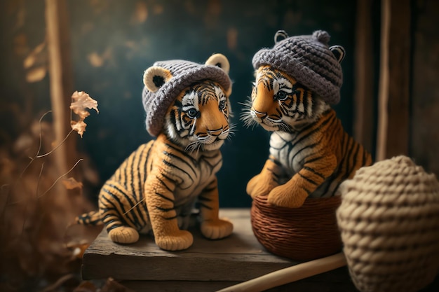 Tiger knitting art illustration cute