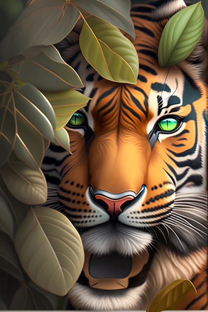 Tiger And leaf Picture Adult ai Generated