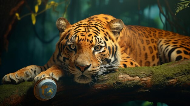 Tiger Lying on a Tree Branch in a Forest