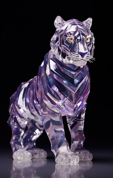 Foto una tigre fatta di vetro viola e blu è mostrata in questa immagine