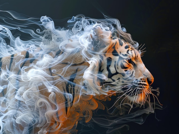 Фото Тигр из дыма в соответствии с китайским знаком зодиака из 12 животных зодиака