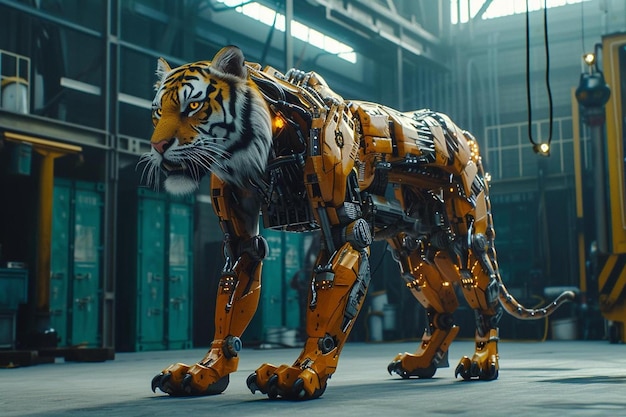 Foto una tigre fatta di legos in un edificio