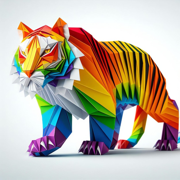 a tiger made out of paper that says rainbow