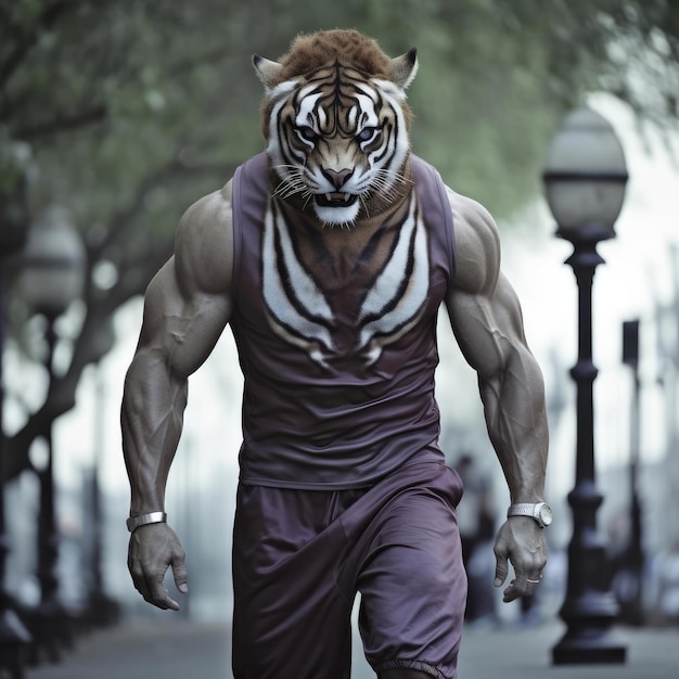 Photo a tiger man walks through the city