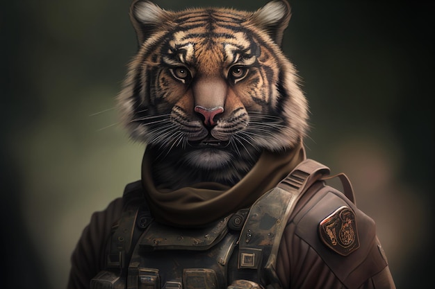 A tiger in a military uniform