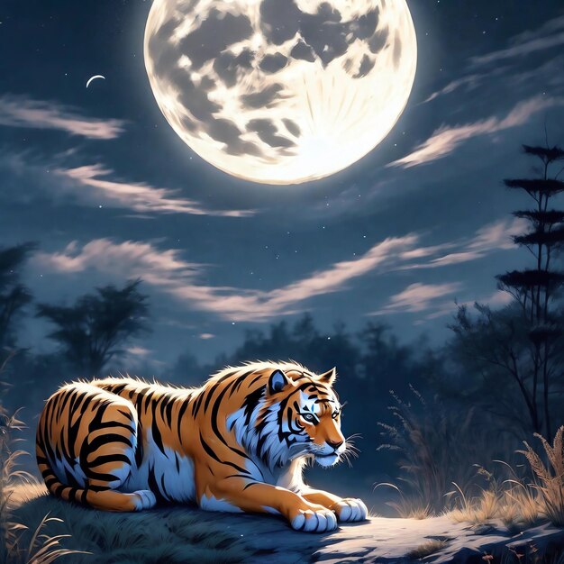 Foto la tigre sotto la luna 3d