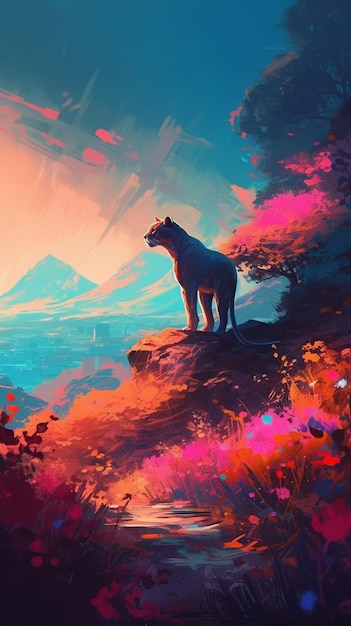 Tiger mountain gardens animal canvas painting artwork wallpaper image AI generated art