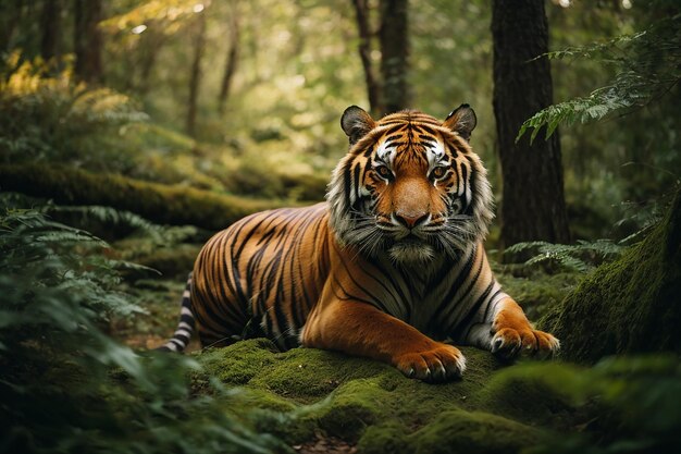 Tiger in the natural habitat hidden in forest