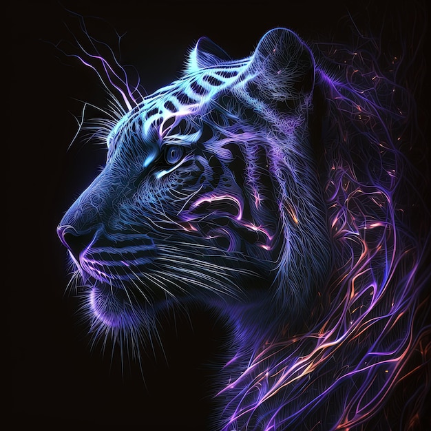 Photo tiger neon light image