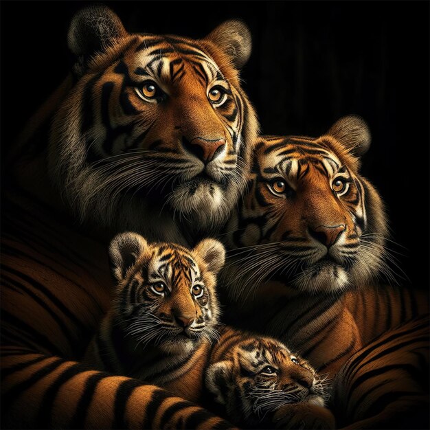 Photo tiger in the nest with babies