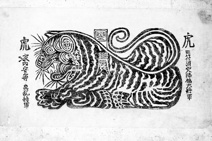 Photo tiger painting with text on wall